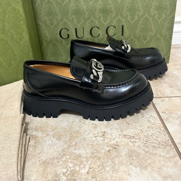 New authentic Gucci Interlocking G-chain leather loafers size 37.5 - Picture 10 of 10